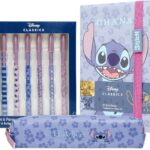 Disney Stitch Set de Fournitures Scolaires, Carnet Trousse & Stylo à Bille ou Crayons de Couleur Bloc notes et Accessoires Bureau et École (Bleu)