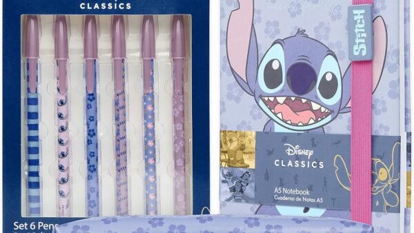 Disney Stitch Set de Fournitures Scolaires, Carnet Trousse & Stylo à Bille ou Crayons de Couleur Bloc notes et Accessoires Bureau et École (Bleu)