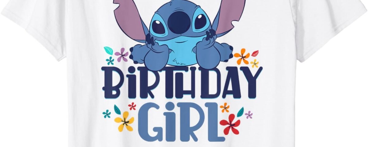 Disney Lilo & Stitch Birthday Girl Happy Stitch Floral Logo T-Shirt