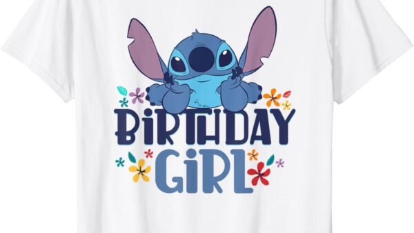 Disney Lilo & Stitch Birthday Girl Happy Stitch Floral Logo T-Shirt