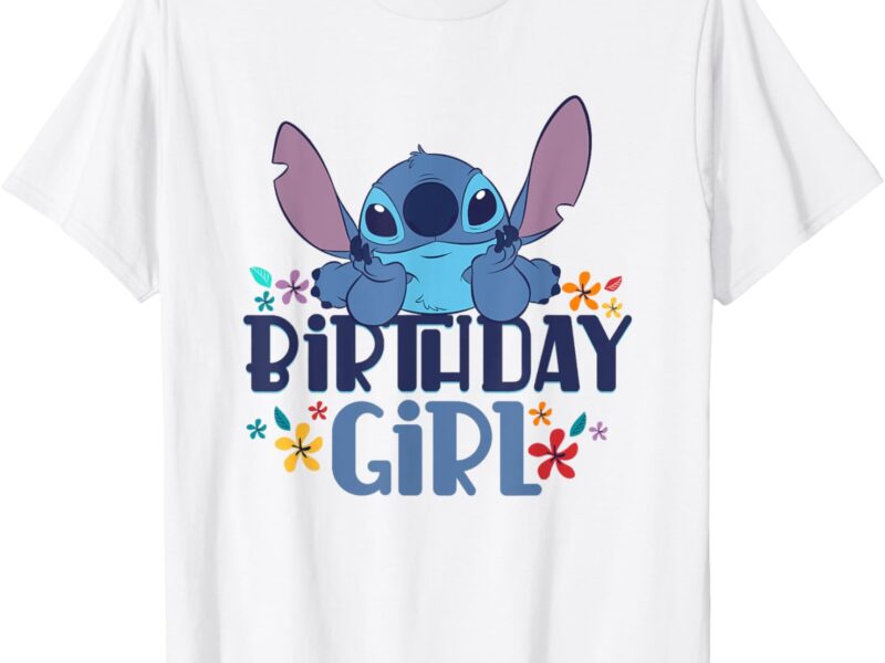 Disney Lilo & Stitch Birthday Girl Happy Stitch Floral Logo T-Shirt