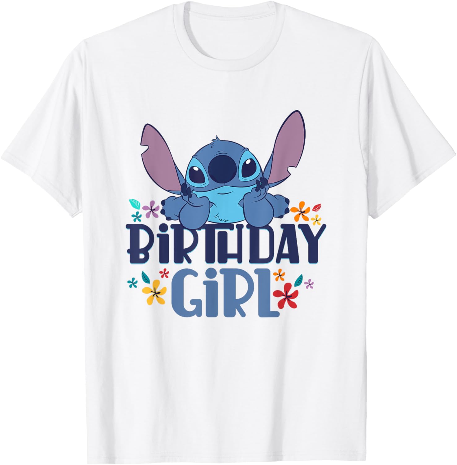 Disney Lilo & Stitch Birthday Girl Happy Stitch Floral Logo T-Shirt