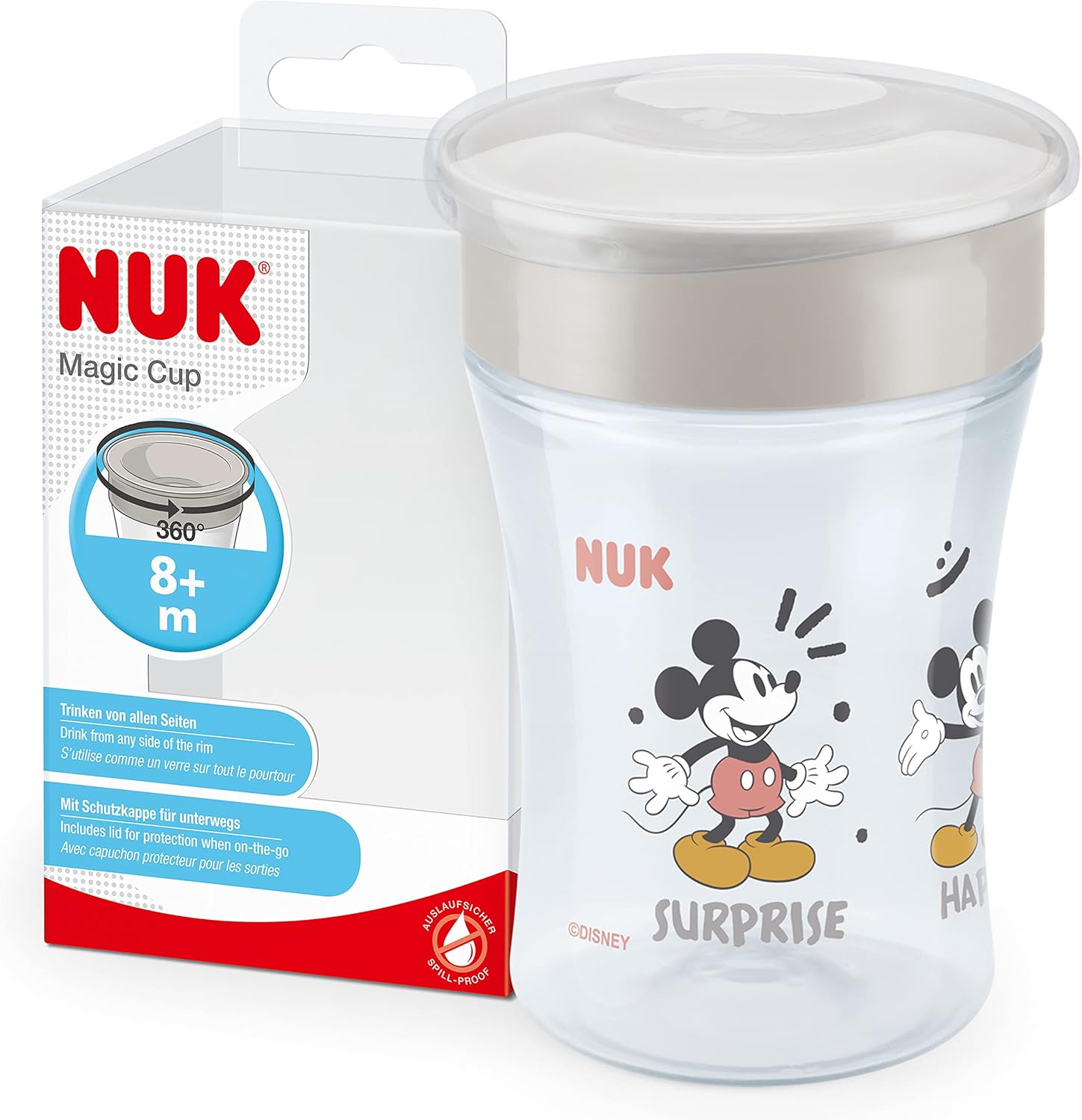 NUK Tasse d’Apprentissage Magic Cup | Bordure 360° antifuites | 8+ mois | sans BPA | 230 ml | Disney Mickey Mouse