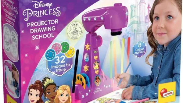 Lisciani - PRINCESSES DISNEY - École de Dessins par Projection - Pour Enfants dès 5 Ans - Apprendre à Dessiner avec un Modèle Projeté - Kit Dessins Complet avec Modèles, Papier et Crayons - Création