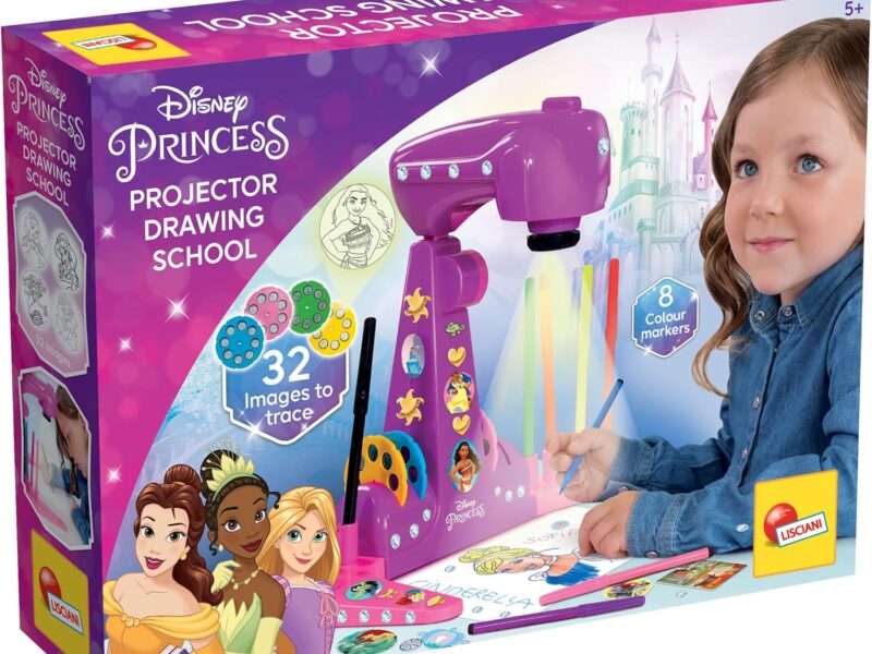 Lisciani - PRINCESSES DISNEY - École de Dessins par Projection - Pour Enfants dès 5 Ans - Apprendre à Dessiner avec un Modèle Projeté - Kit Dessins Complet avec Modèles, Papier et Crayons - Création