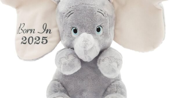 Disney Store Official Petite Peluche Dumbo, 30,5 cm/12", Doudou avec Date Born in 2025" pour Nouveau-nés, Convient dès la Naissance, Adapté à Tous Les âges