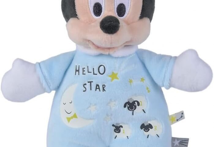 NICOTOY 6315872503 Disney Mickey, Peluche, 25 cm, Pyjama étoilé lumineuxm +0m